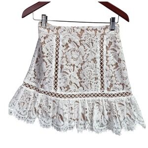 DO+BE Harper Mini Skirt Women Size S White Floral Lace Zip Holiday Party Boho